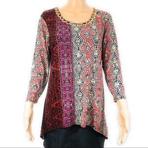 Ruby Rd Shirt Sz Small Red Black White Studded